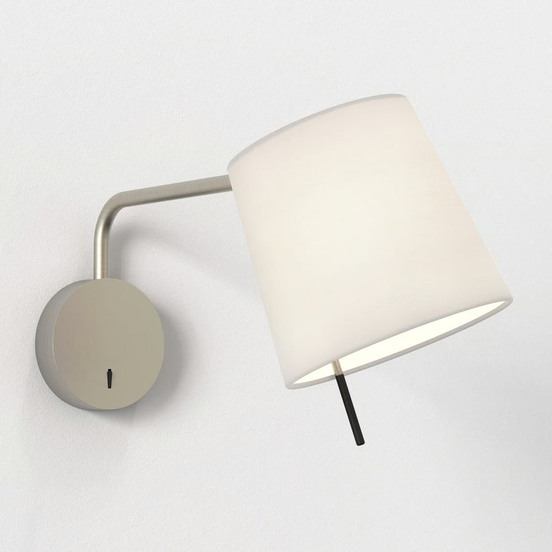 Astro Mitsu Swing Arm wall light in Matt Nickel with White shade