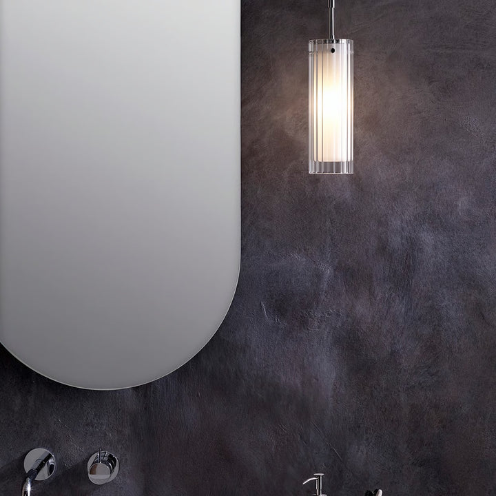 Bottom view of the Ottavino pendant showing fluted glass diffuser and chrome cap