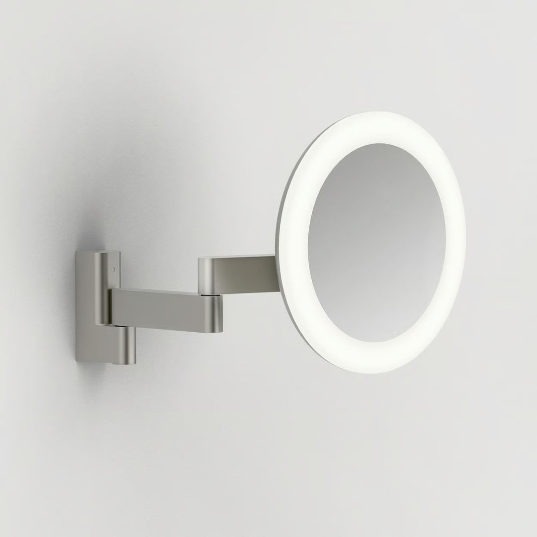 Astro Niimi Round LED magnifying mirror, Matt Nickel, 5× magnification