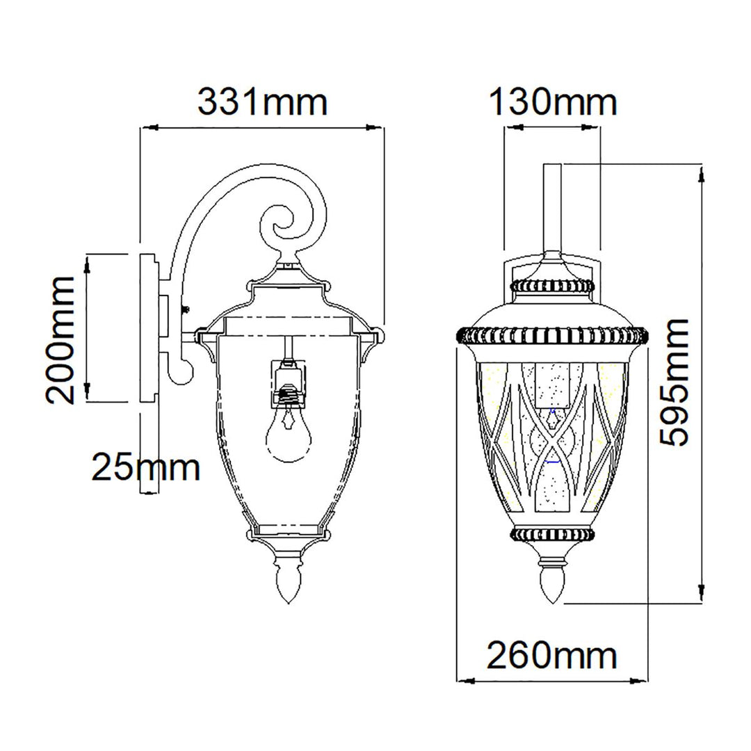 Norlys Admirals Cove 1 Light Large Wall Lantern KL-ADMIRALS-COVE-L Textured Black
