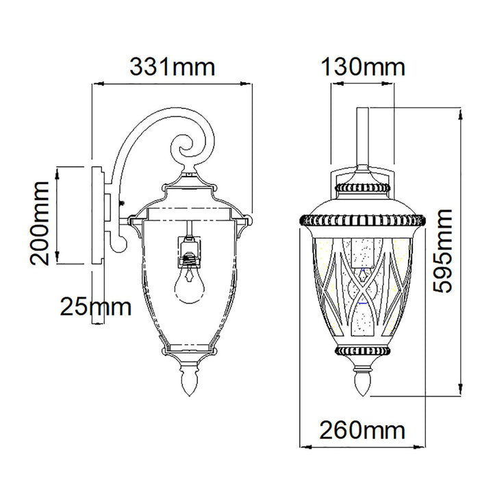 Norlys Admirals Cove 1 Light Large Wall Lantern KL-ADMIRALS-COVE-L Textured Black