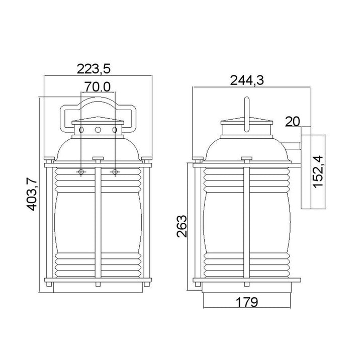 Norlys Ashland Bay 1 Light Large Wall Lantern KL-ASHLANDBAY2-L Weathered Zinc