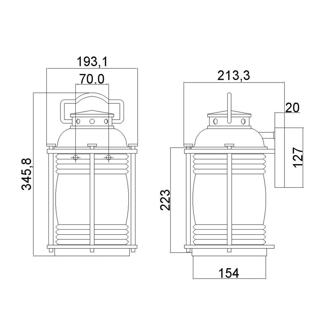 Norlys Ashland Bay 1 Light Medium Wall Lantern KL-ASHLANDBAY2-M Weathered Zinc