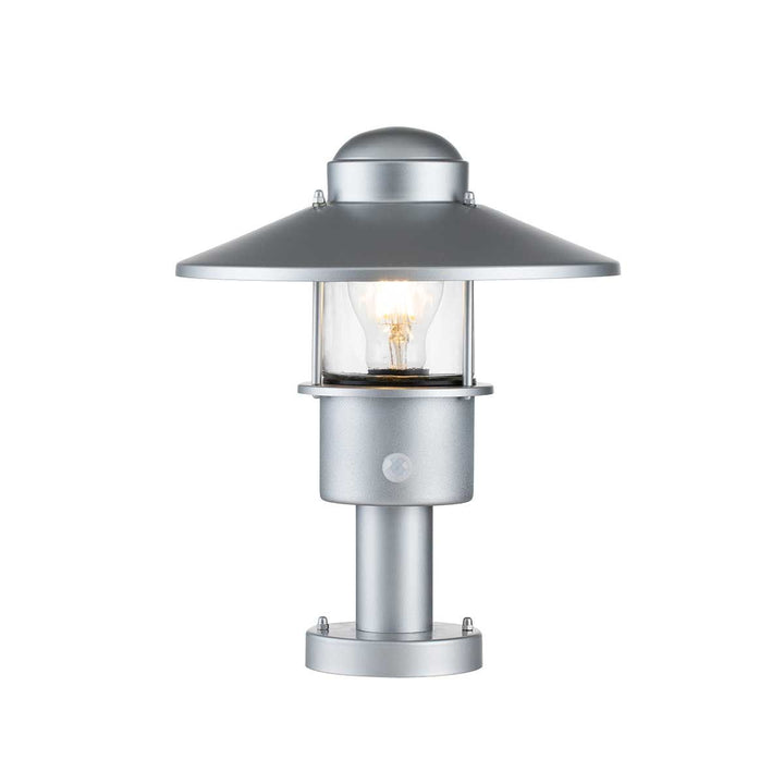 Norlys Klampenborg 1 Light Pedestal with PIR KLAMPENBORG-PED-PIR-SIL Silver