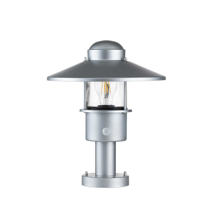 Norlys Klampenborg 1 Light Pedestal with PIR KLAMPENBORG-PED-PIR-SIL Silver