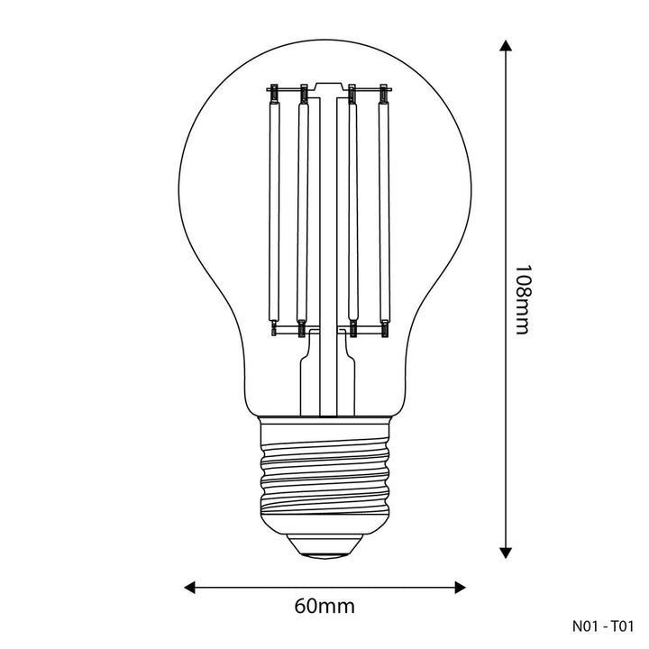 LED Filament Standard Bulb A60 7W 806LM E27 Clear 2700K Dimmable