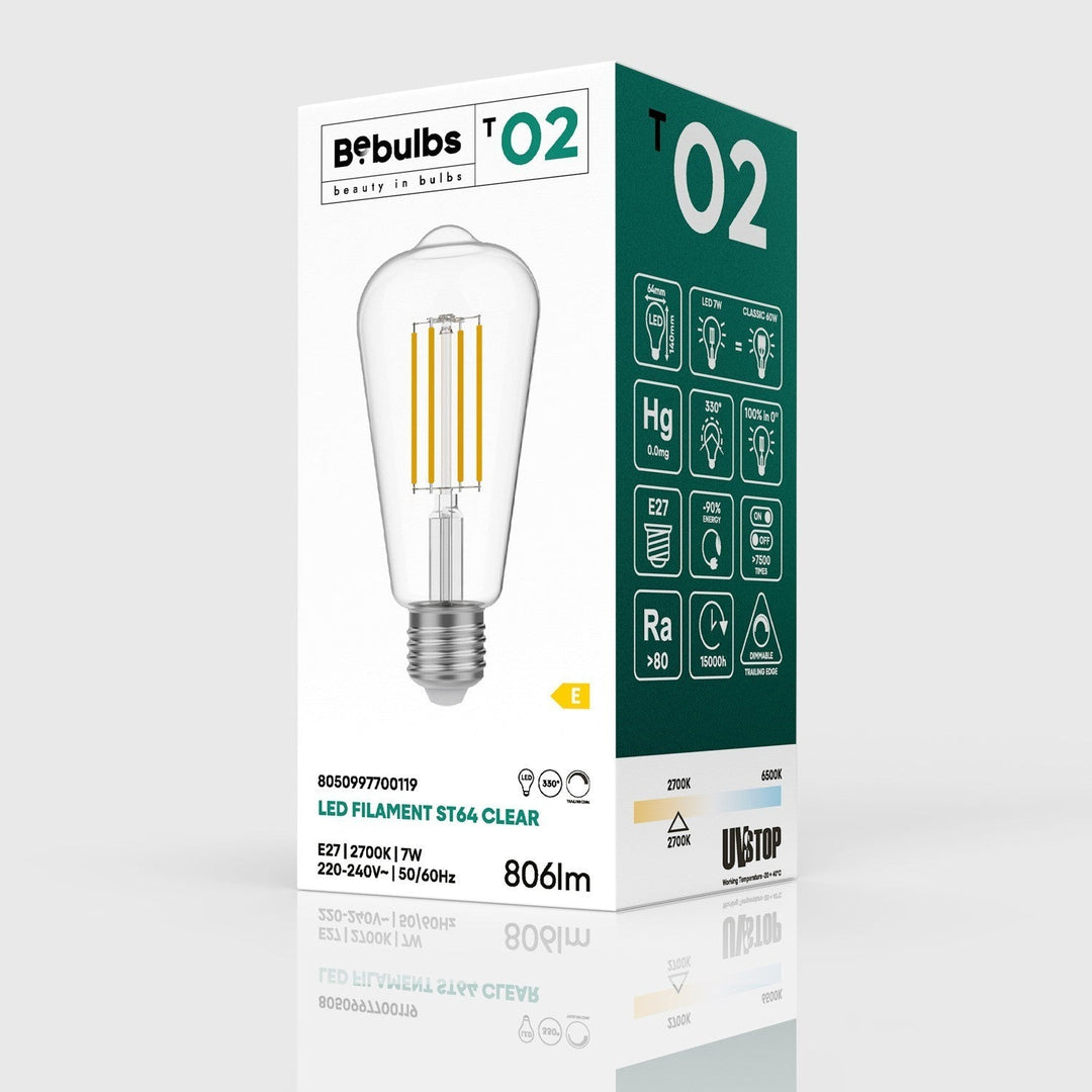 LED Filament Vintage Bulb ST64 7W 806LM E27 Clear 2700K Dimmable