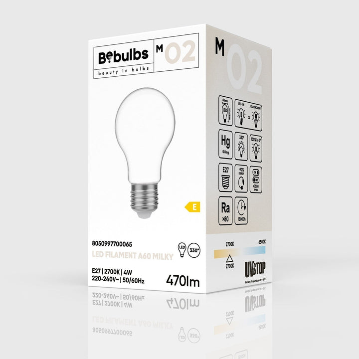 LED Filament Standard Bulb A60 4W 470LM E27 Milky 2700K