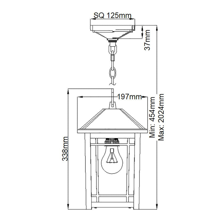 Norlys Cedar Point 1 Light Chain Lantern QZ-CEDAR-POINT8-M-BK Black