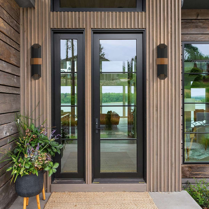 Norlys Chasm LED Wall Lantern - Large QZ-CHASM-L-BKW Matte Black (with painted wood effect strap)
