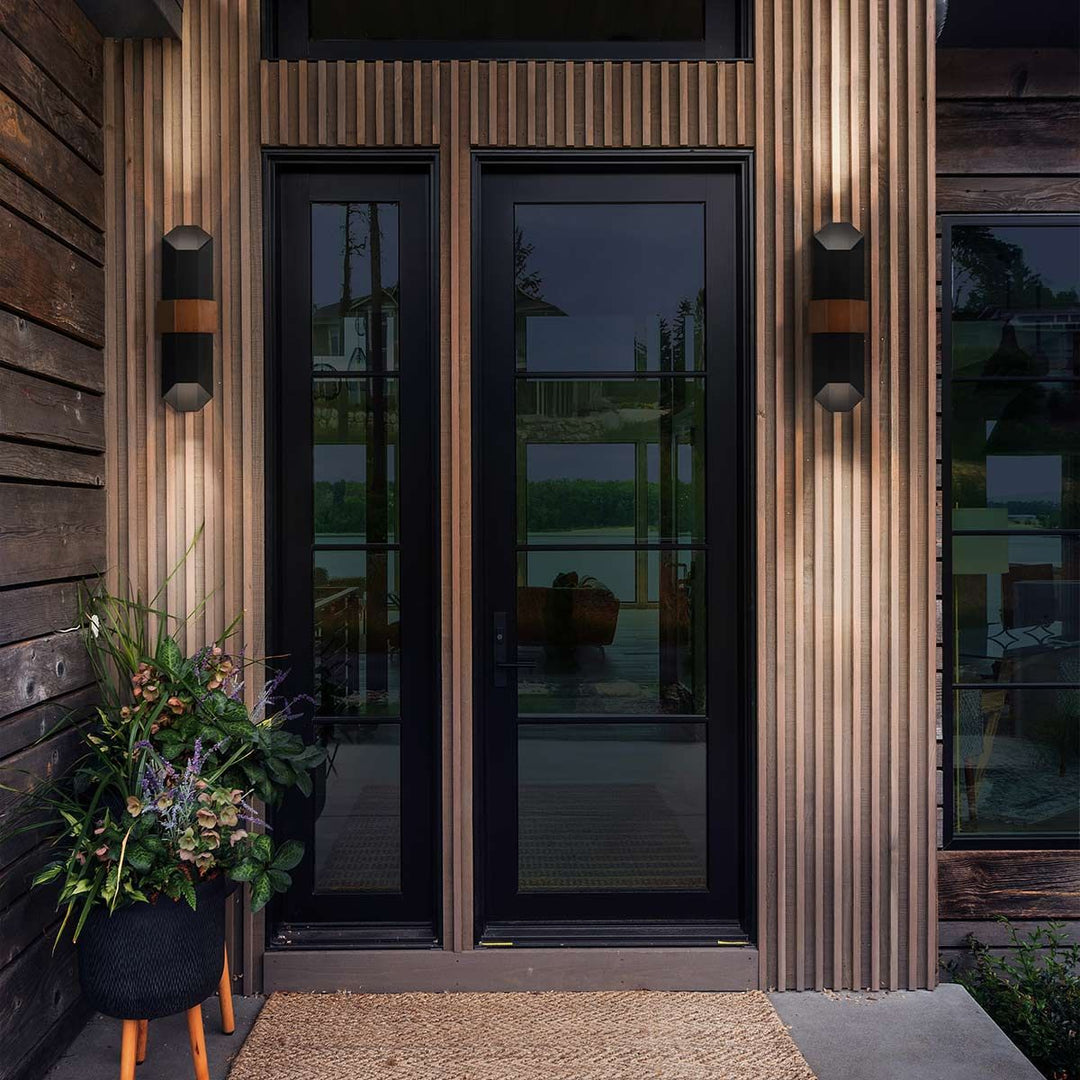 Norlys Chasm LED Wall Lantern - Large QZ-CHASM-L-BKW Matte Black (with painted wood effect strap)