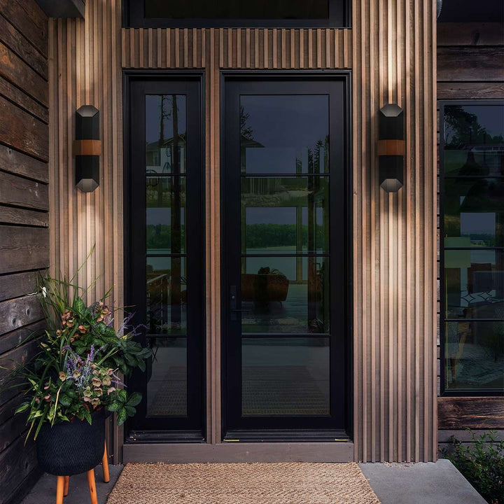 Norlys Chasm LED Wall Lantern - Large QZ-CHASM-L-BKW Matte Black (with painted wood effect strap)