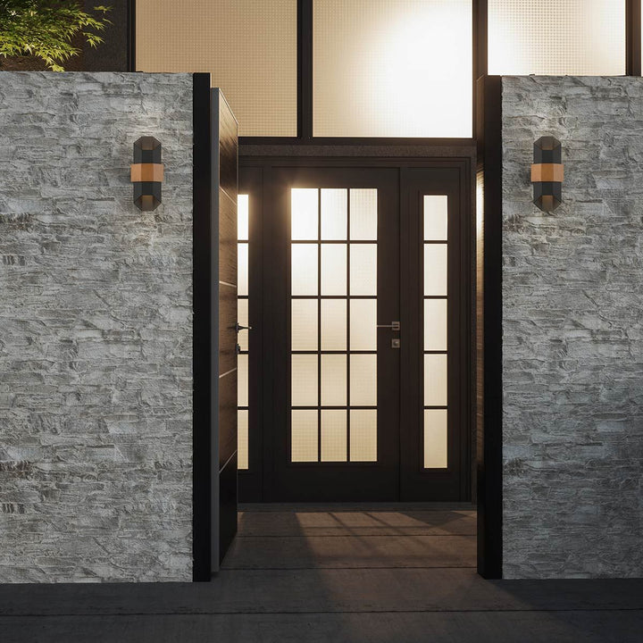 Norlys Chasm LED Wall Lantern - Medium QZ-CHASM-M-BKW Matte Black (with painted wood effect strap)