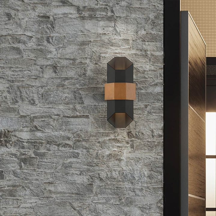 Norlys Chasm LED Wall Lantern - Medium QZ-CHASM-M-BKW Matte Black (with painted wood effect strap)
