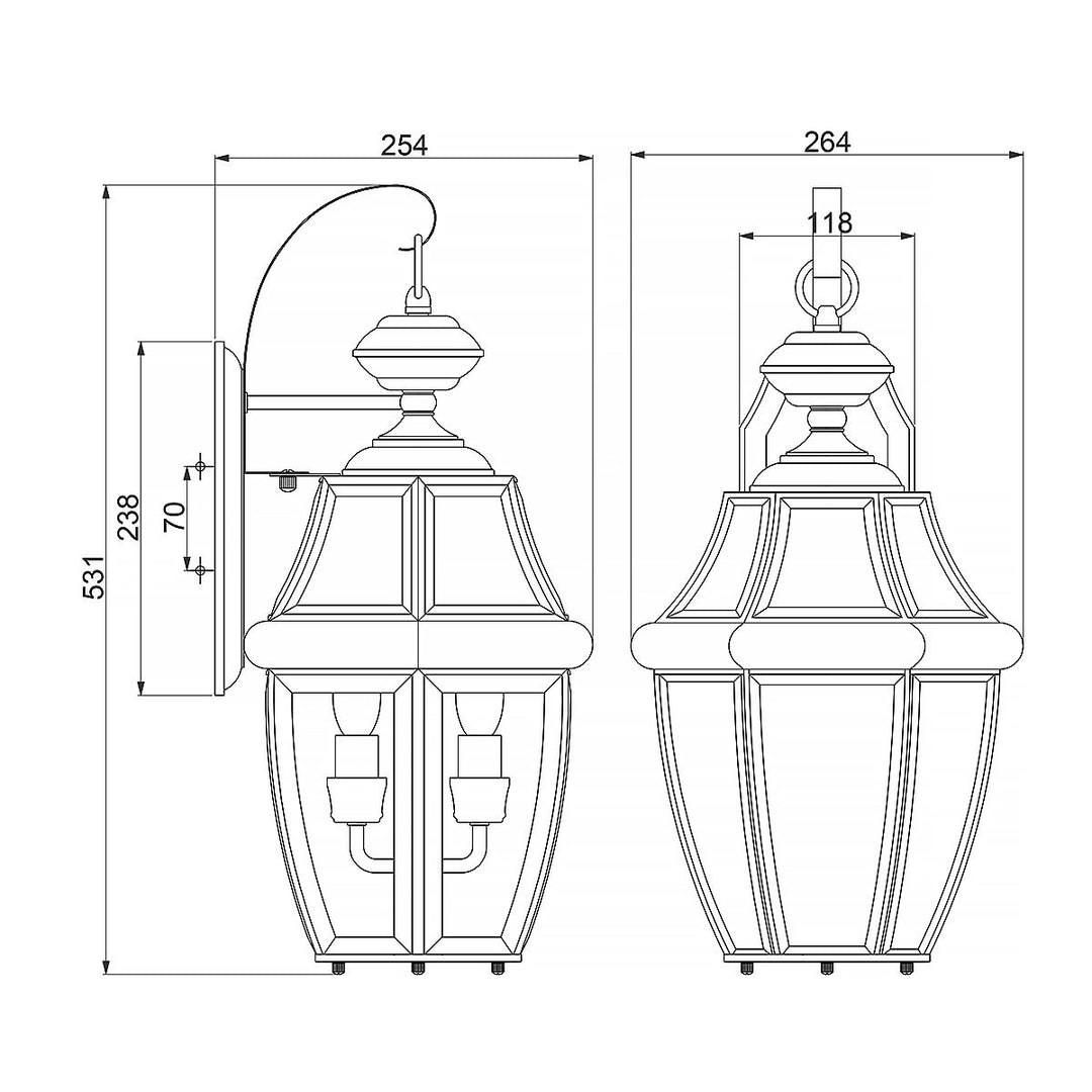 Norlys Newbury 2 Light Large Wall Lantern QZ-NEWBURY2-L-AC Lacquered Aged Copper