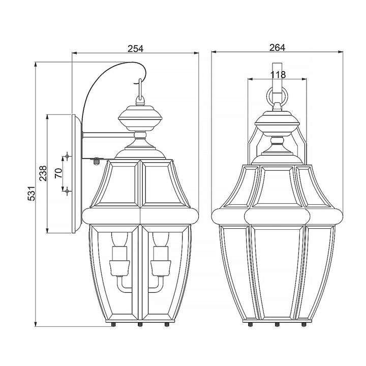 Norlys Newbury 2 Light Large Wall Lantern QZ-NEWBURY2-L-AC Lacquered Aged Copper