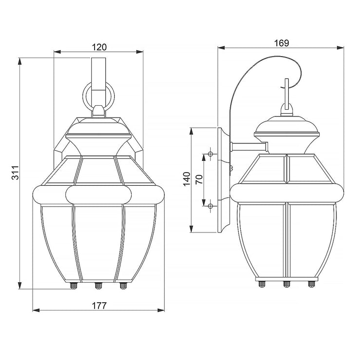 Norlys Newbury 1 Light Small Wall Lantern QZ-NEWBURY2-S-PB Lacquered Polished Brass