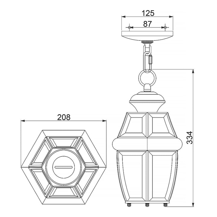 Norlys Newbury 1 Light Medium Chain Lantern QZ-NEWBURY8-M-PB Lacquered Polished Brass