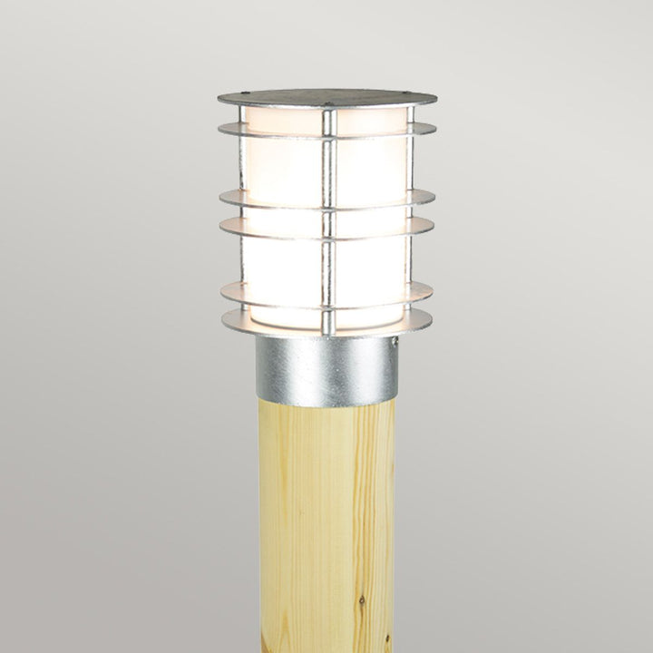 Elstead Lighting Stockholm Large Bollard Natural Wood & Galvanised    ST-BOLNW-L-E27-G Galvanised