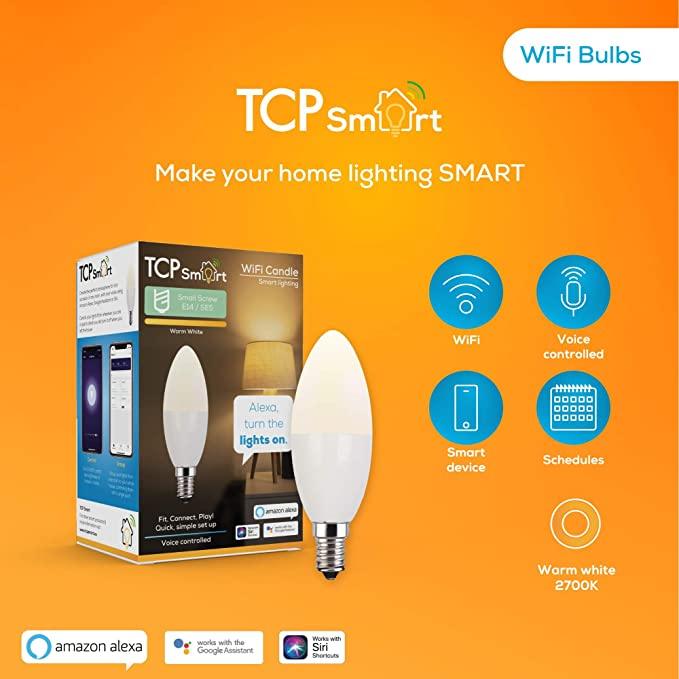 TCP Smart Wi-Fi LED Lightbulb Candle E14 Warm White Dimmable TBALB40E1OWW1527