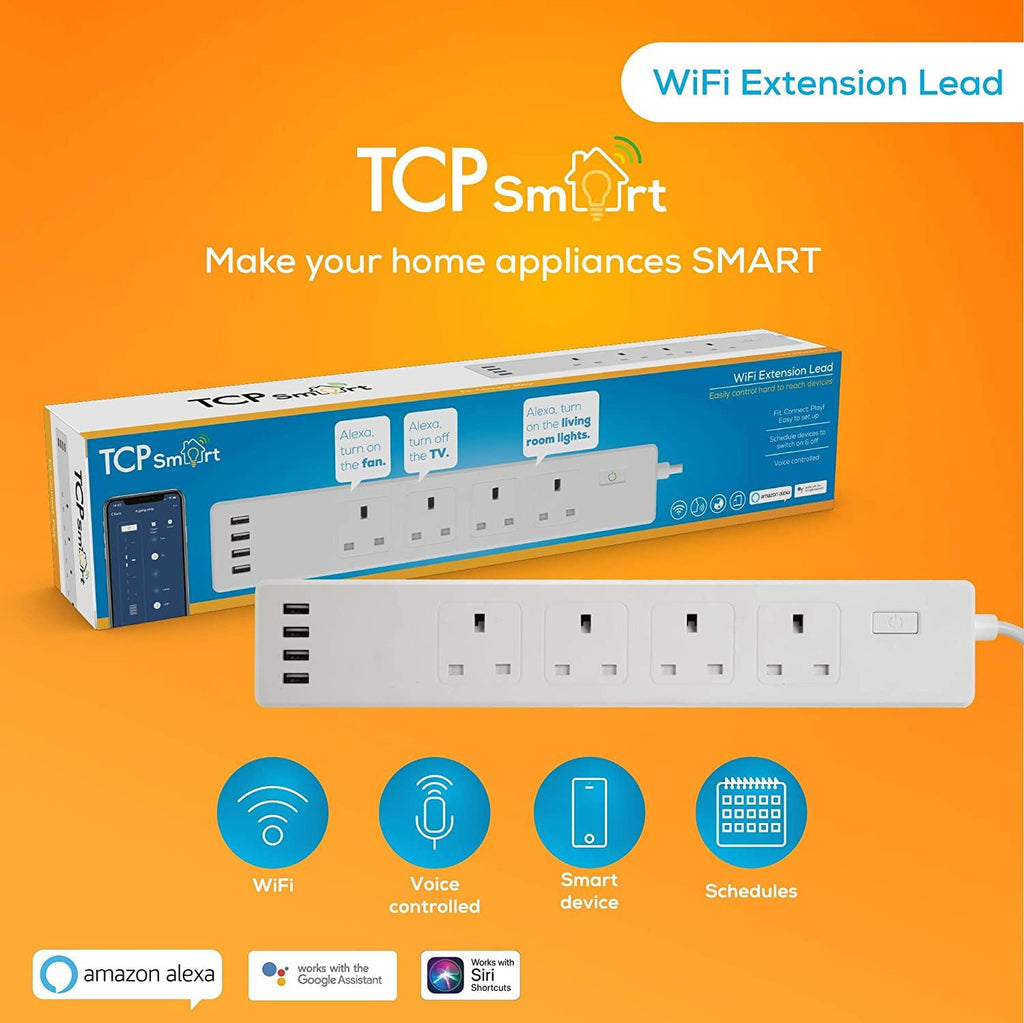TCP Smart 4 Gang USB WiFi Extension Lead TAYWPS4WUK - Prisma Lighting