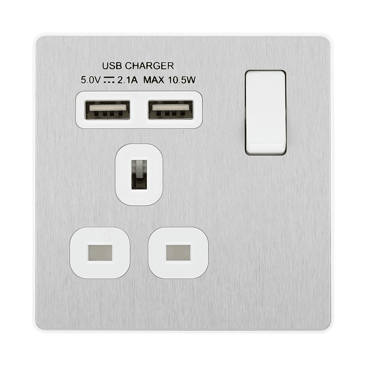 Evolve Single Switched 13a USB Socket 2xUSB(2.1A) - Prisma Lighting