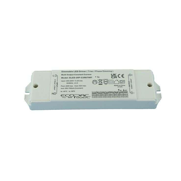Ecopac Triac Dimmable LED Driver 10.5-20.3W - ELED-20P-C250/700T