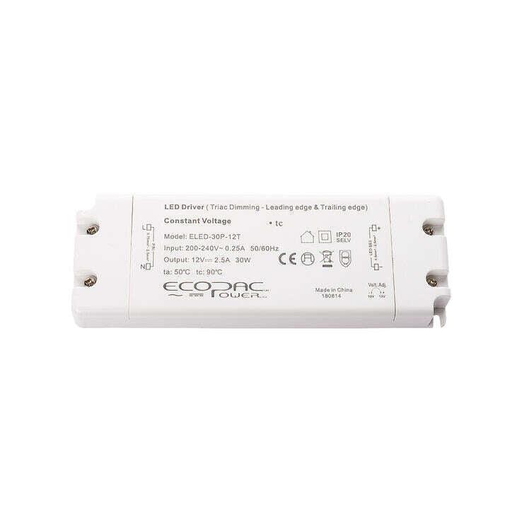 Ecopac LED Driver 30W 24V (TRIAC, Dimmable Leading and Trailing Edge)