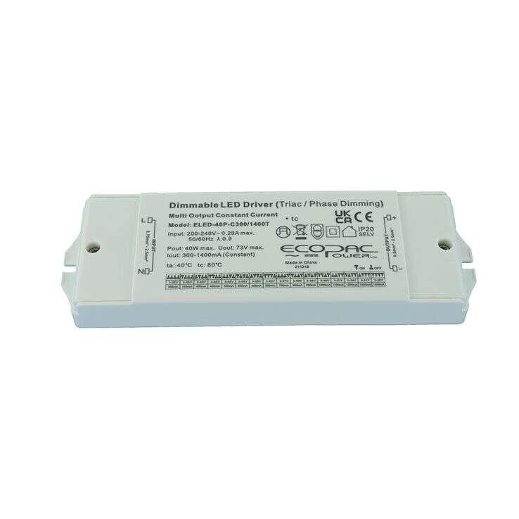 Ecopac 19.5-40W Triac Dimmable LED Driver ELED-40P-C300-1400T