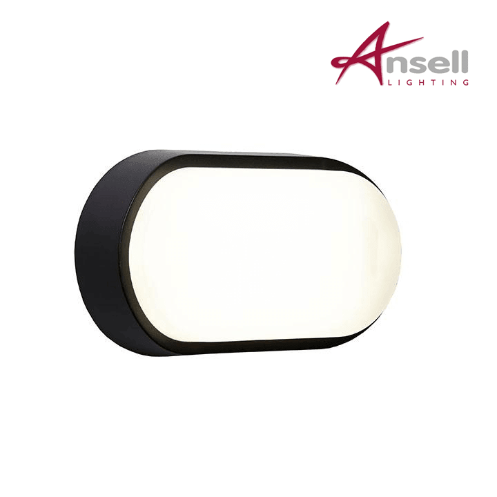 Ansell Helder LED CCT Oval Bulkhead 12W Black PIR AHELED/OB/PIR