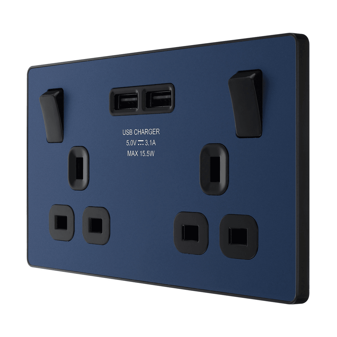 Evolve Double Switched 13a USB Socket 2xUSB-A(3.1A) - Prisma Lighting