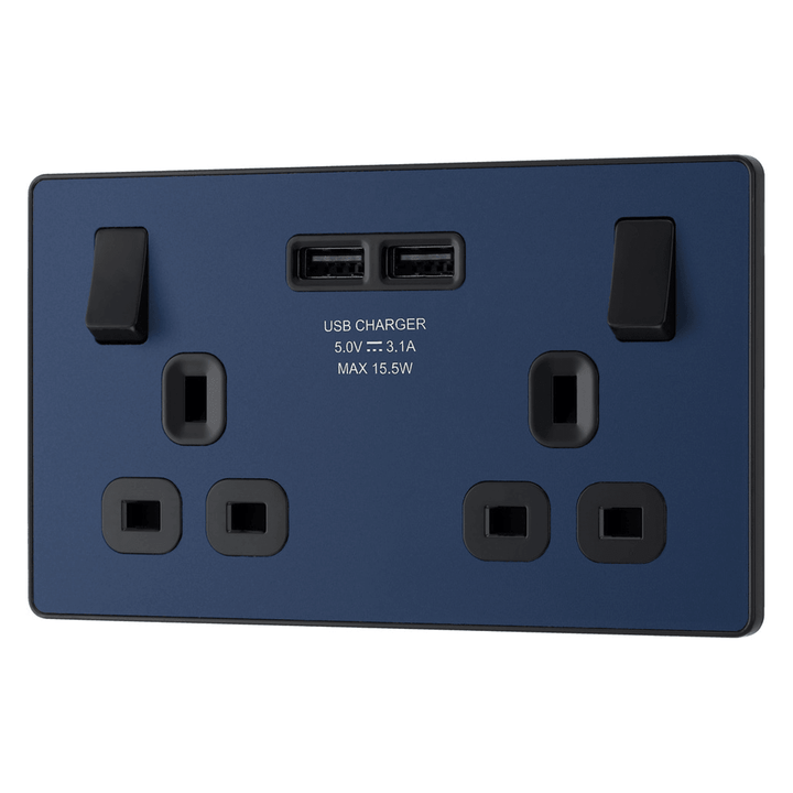 Evolve Double Switched 13a USB Socket 2xUSB-A(3.1A) - Prisma Lighting