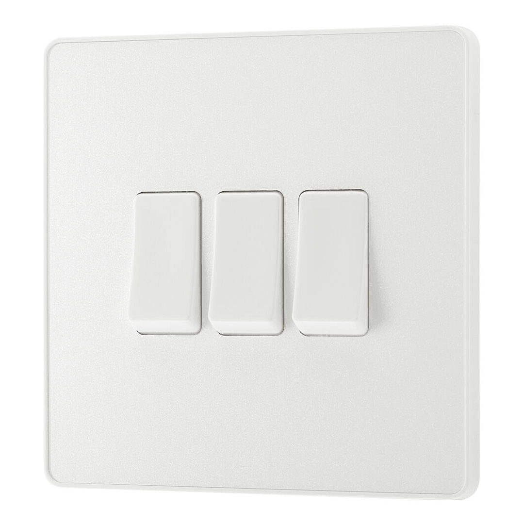 BG Evolve Pearlescent White Triple Light Switch 20a 2 Way PCDCL43W-01