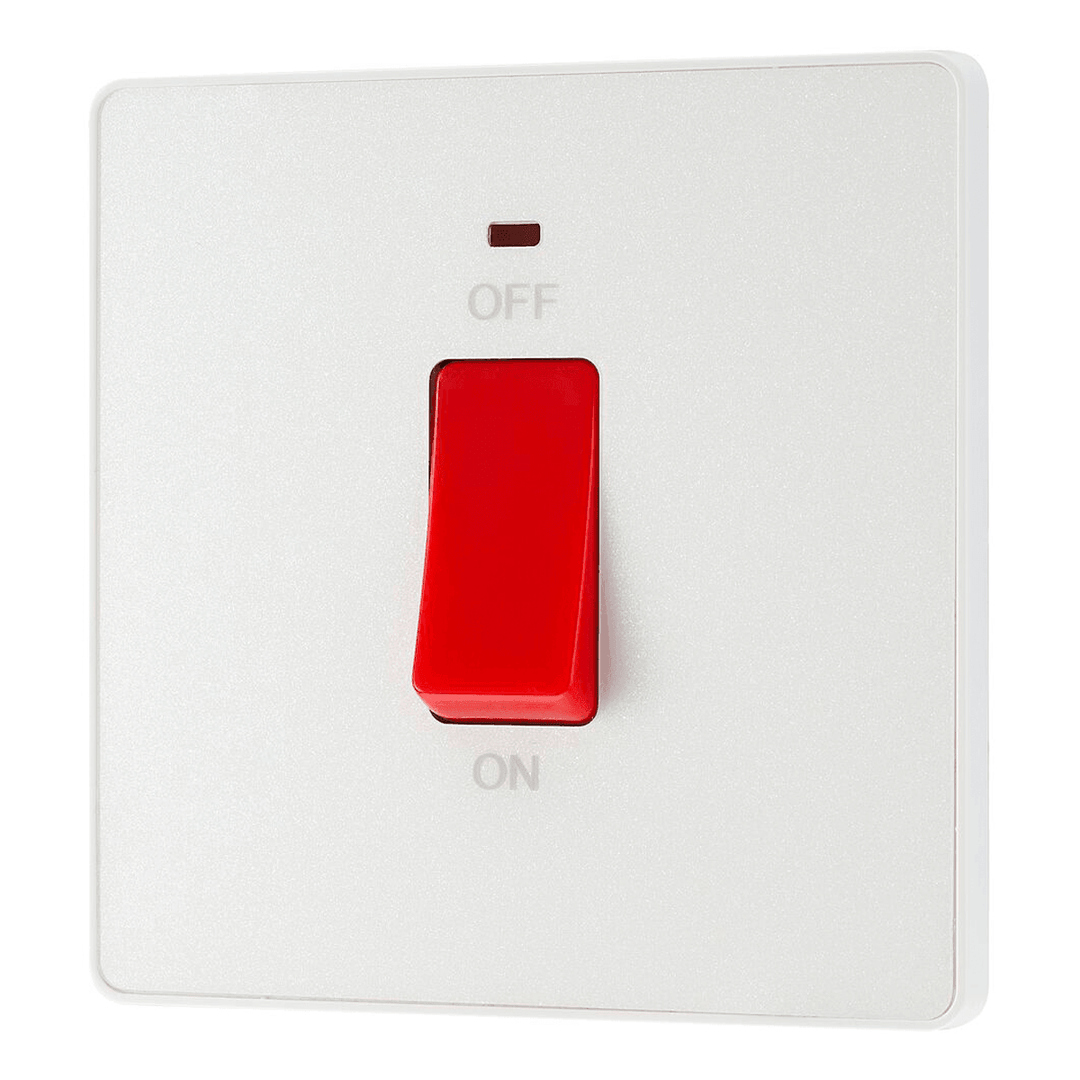 BG Evolve Pearlescent White 45a Single DP Switch LED PCDCL72W-01