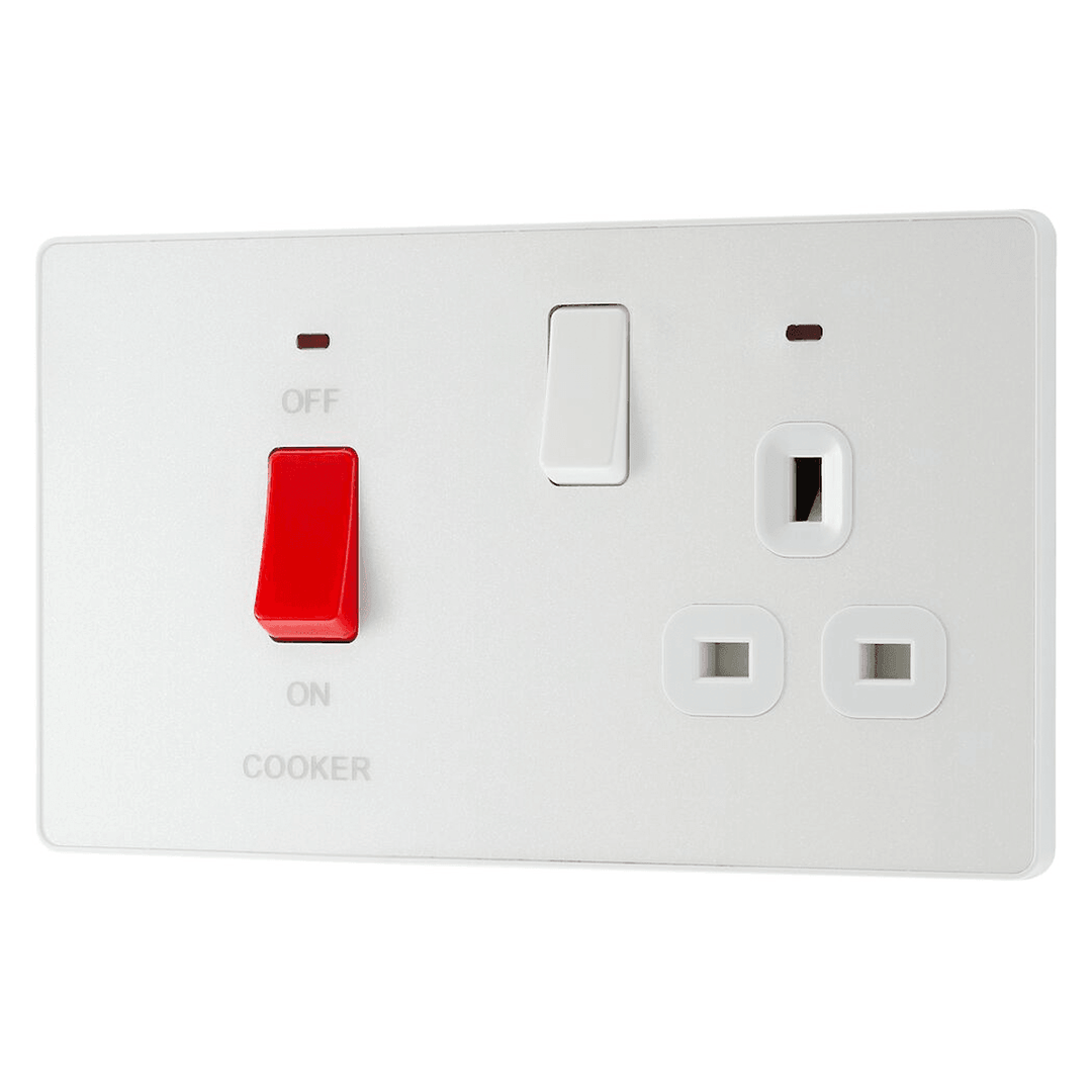 BG Evolve Cooker Control Socket, Double Pole Switch With LED Indicator Pearlescent White PCDCL70W-01