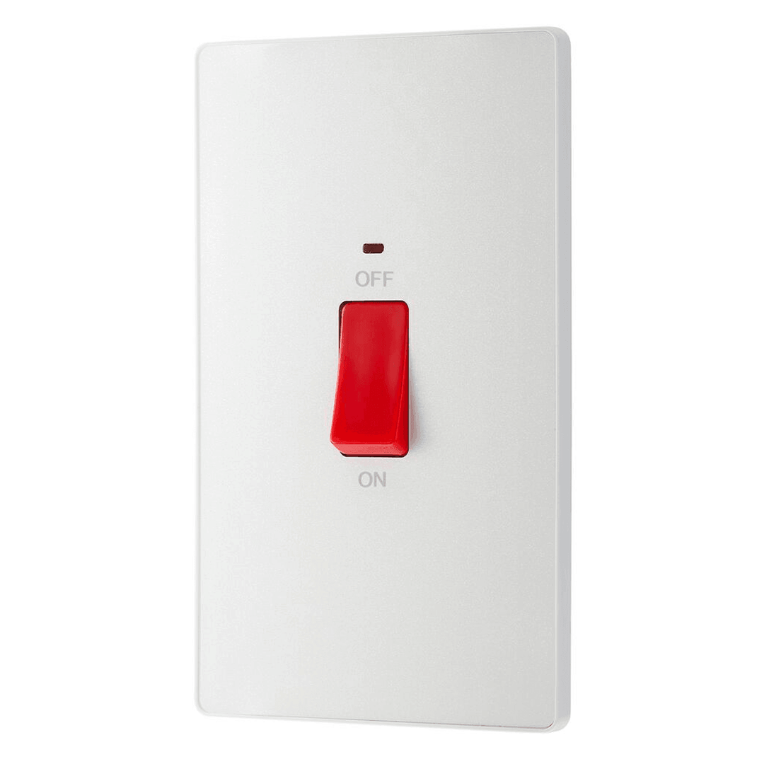 BG Evolve 45a Vertical Double Pole Switch, LED Indicator Pearlescent White PCDCL72W-01