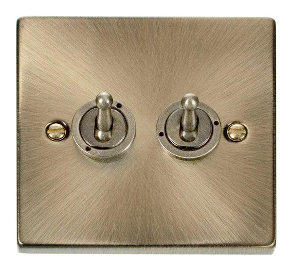Click Deco 10A 2 Way Double Toggle Light Switch Antique Brass VPAB422