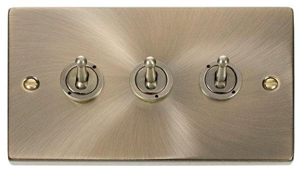 Click Deco 10A 2 Way Triple Toggle Light Switch Antique Brass VPAB423