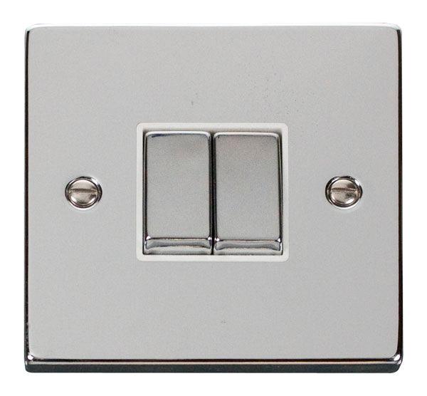 Click Deco 10A 2 Way Double Light Switch Chrome White VPCH412WH