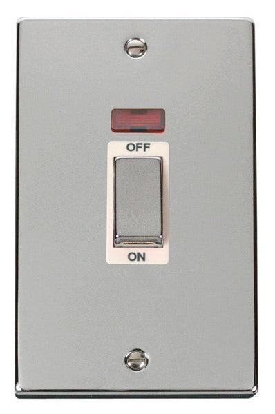 Click Deco 45A Vertical Isolator Switch Neon DP Chrome White VPCH503WH