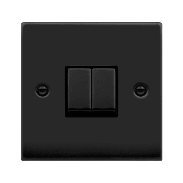 Click Deco 10A 2 Way Double Light Switch Matt Black Black VPMB412BK