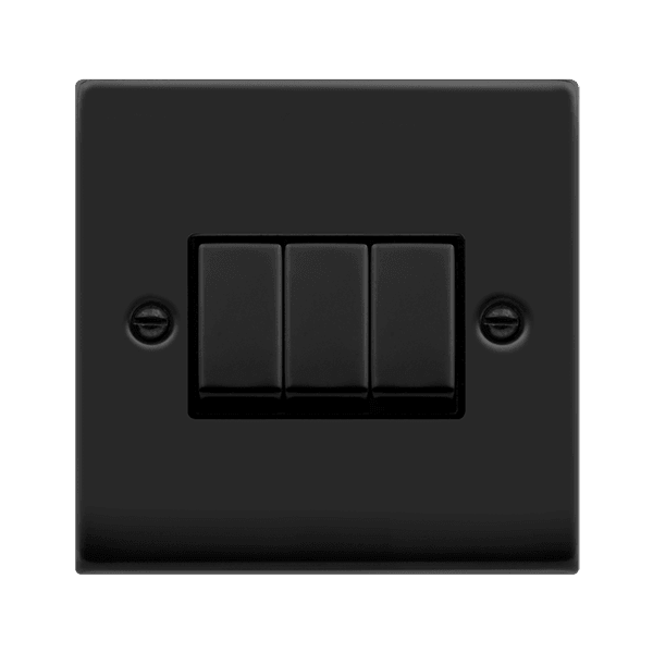 Click Deco 10A 2 Way Triple Light Switch Matt Black Black VPMB413BK