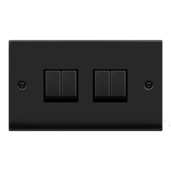 Click Deco 10A 2 Way 2G Quad Light Switch Matt Black Black VPMB414BK