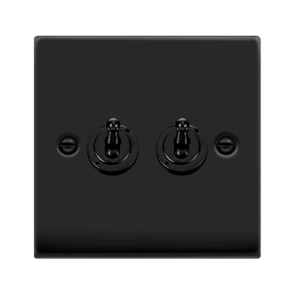 Click Deco 10A 2 Way Double Toggle Light Switch Matt Black VPMB422