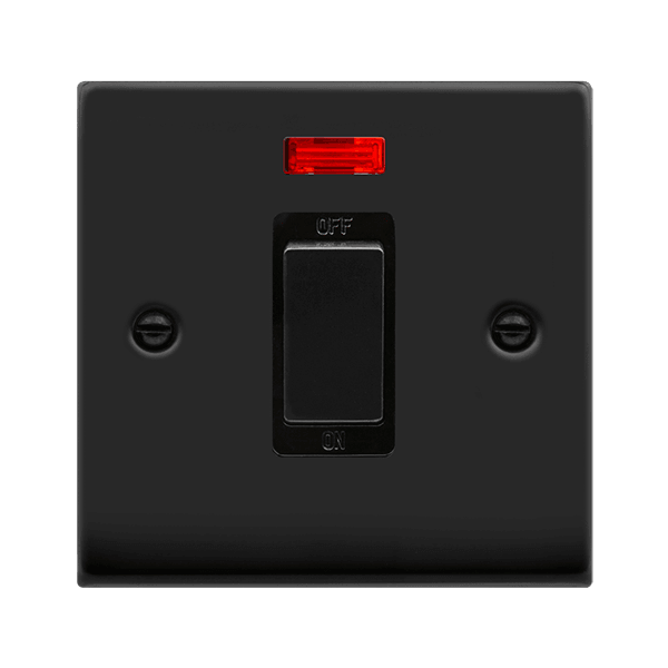 Click Deco 45A Single Isolator Switch Neon DP Matt Black Black VPMB501