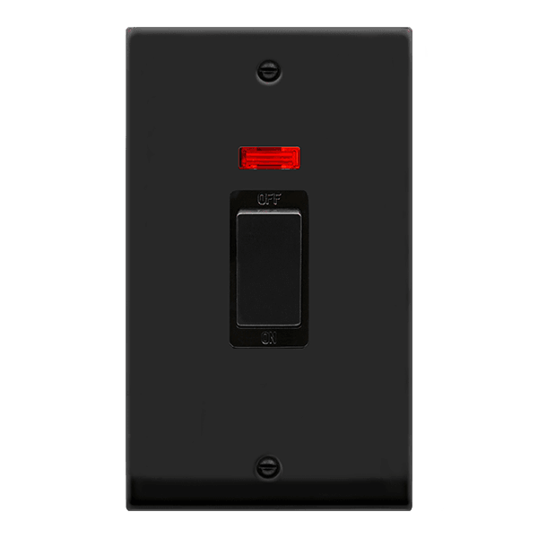 Click Deco 45A Vertical Isolator Switch Neon DP Matt Black Black VPMB5