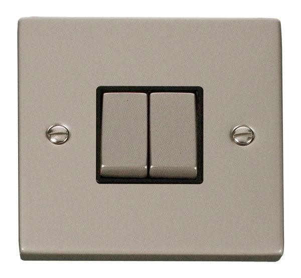 Click Deco 10A 2 Way Double Light Switch Pearl Nickel Black VPPN412BK