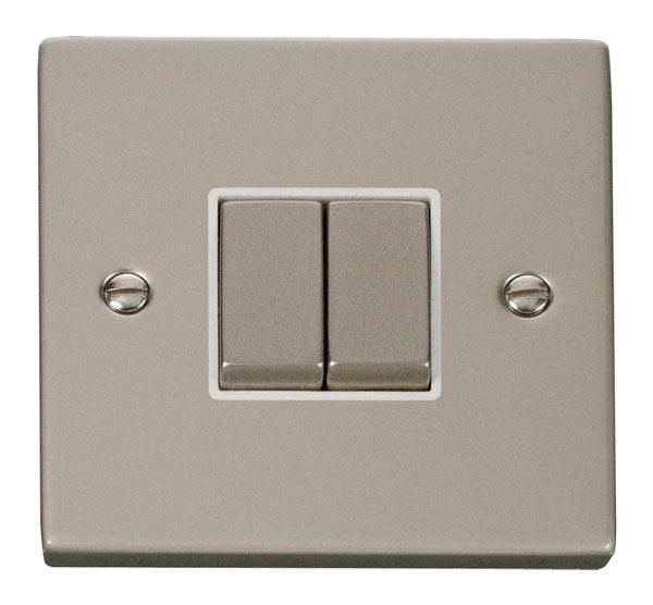 Click Deco 10A 2 Way Double Light Switch Pearl Nickel White VPPN412WH