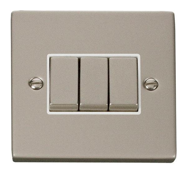 Click Deco 10A 2 Way Triple Light Switch Pearl Nickel White VPPN413WH