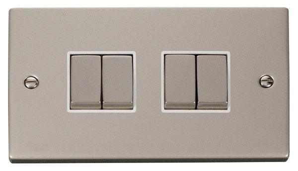 Click Deco 10A 2 Way 2G Quad Light Switch Pearl Nickel White VPPN414WH